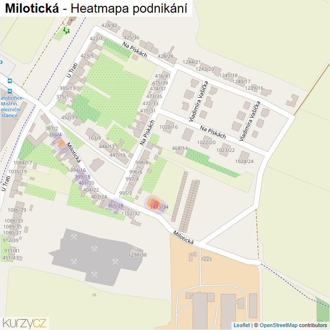 Mapa Milotická - Firmy v ulici.
