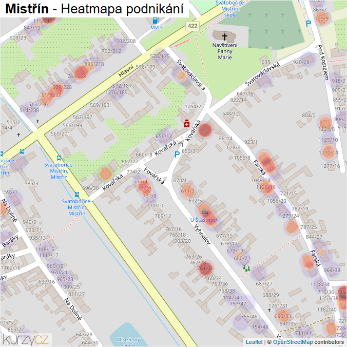 Mapa Mistřín - Firmy v části obce.