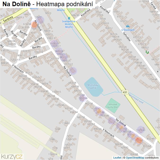 Mapa Na Dolině - Firmy v ulici.