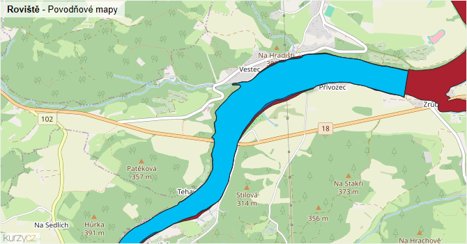 Roviště - záplavové mapy stoleté vody