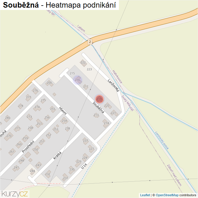 Mapa Souběžná - Firmy v ulici.