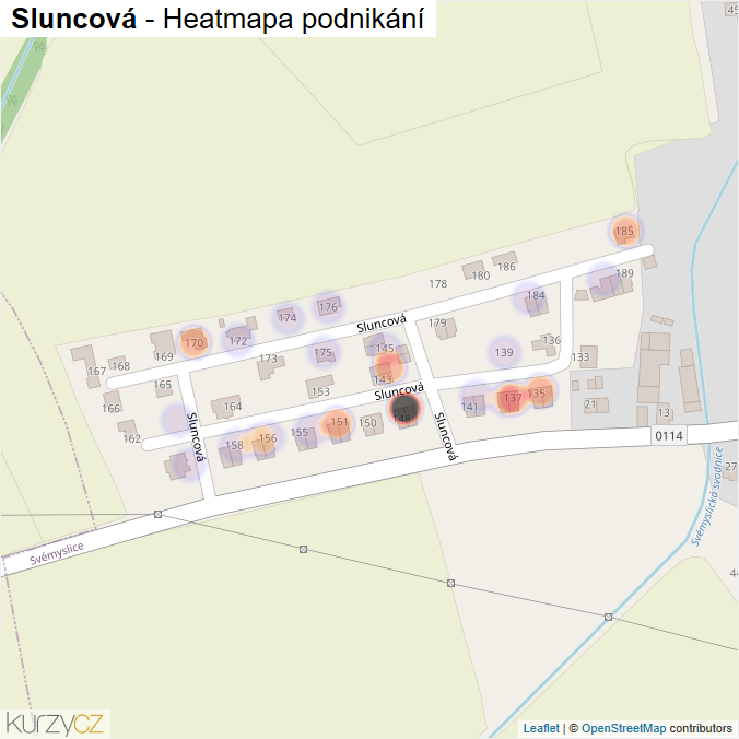 Mapa Sluncová - Firmy v ulici.