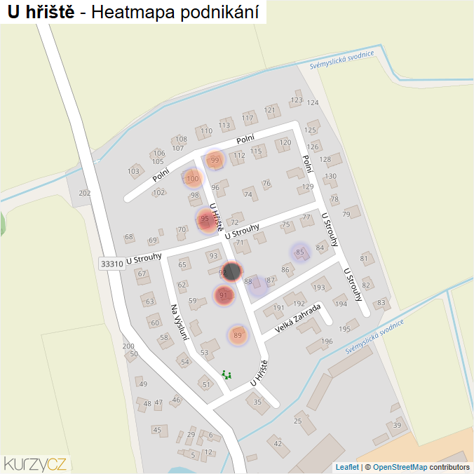 Mapa U hřiště - Firmy v ulici.