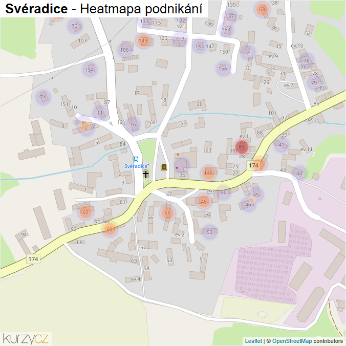 Mapa Svéradice - Firmy v části obce.