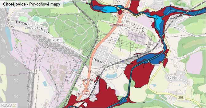 Chotějovice - záplavové mapy stoleté vody