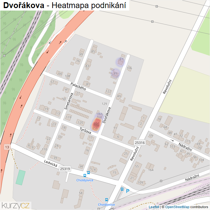 Mapa Dvořákova - Firmy v ulici.