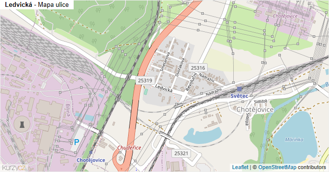 Ledvická - mapa ulice