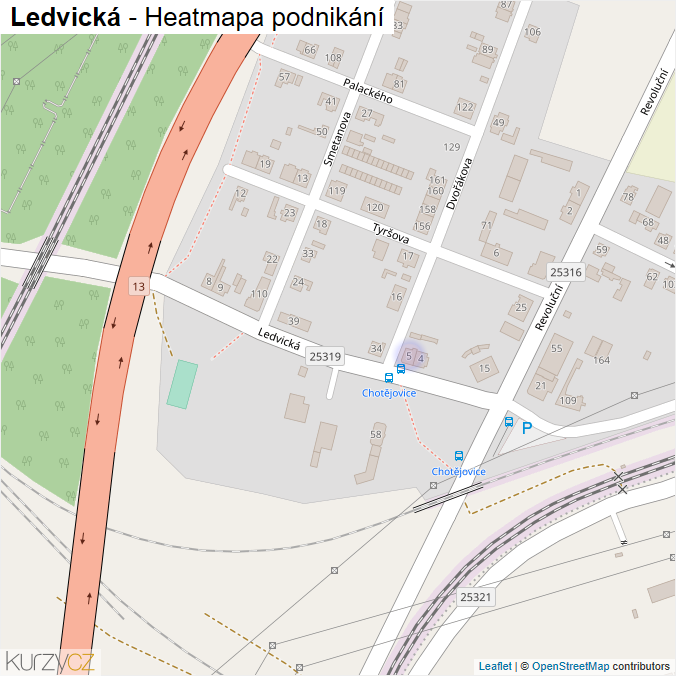 Mapa Ledvická - Firmy v ulici.