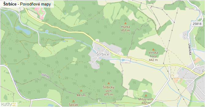 Štrbice - záplavové mapy stoleté vody