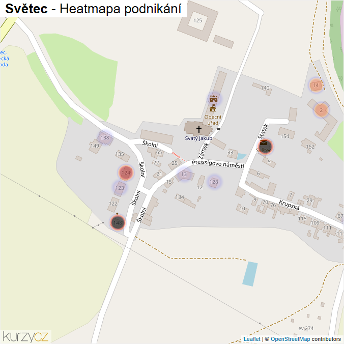 Mapa Světec - Firmy v části obce.