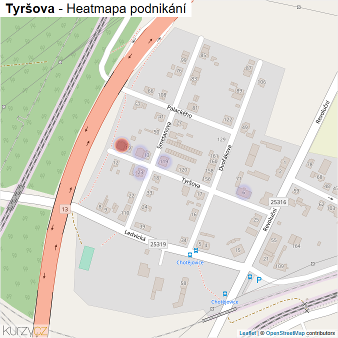 Mapa Tyršova - Firmy v ulici.