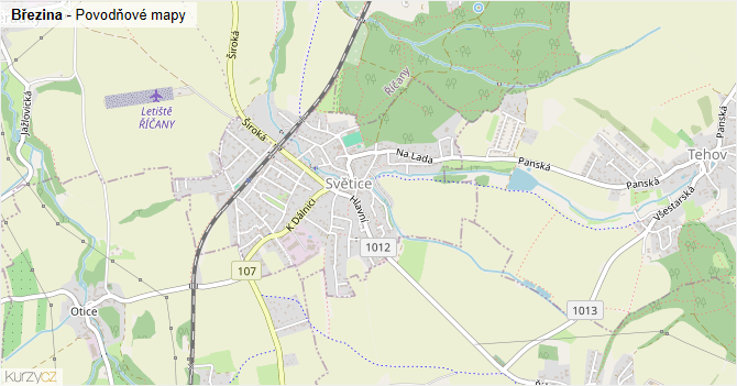 Březina - záplavové mapy stoleté vody