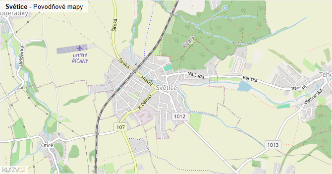 Světice - záplavové mapy stoleté vody