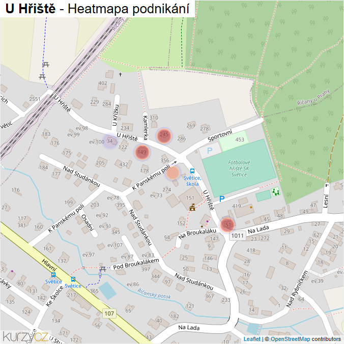 Mapa U Hřiště - Firmy v ulici.