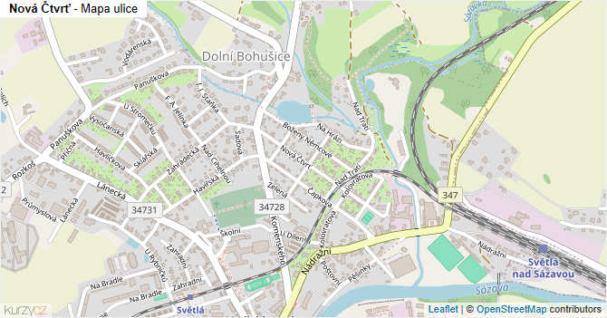 Nová Čtvrť - mapa ulice