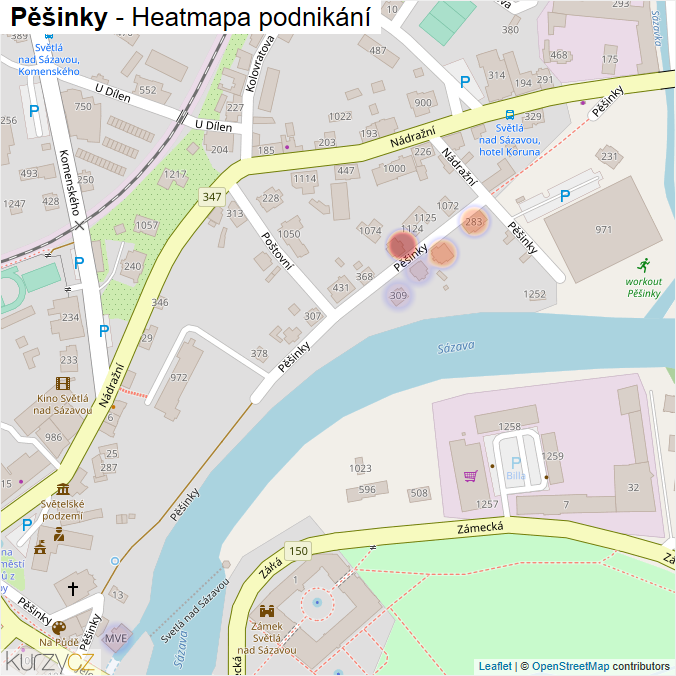 Mapa Pěšinky - Firmy v ulici.