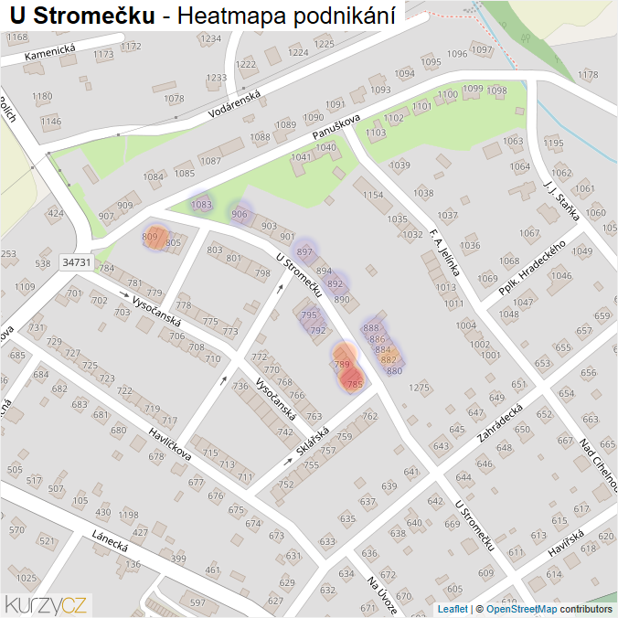 Mapa U Stromečku - Firmy v ulici.