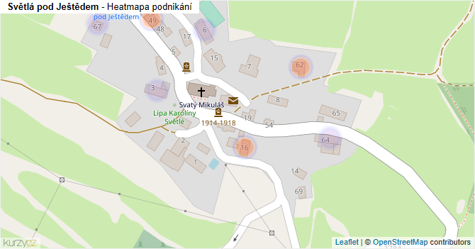 Světlá pod Ještědem - mapa podnikání