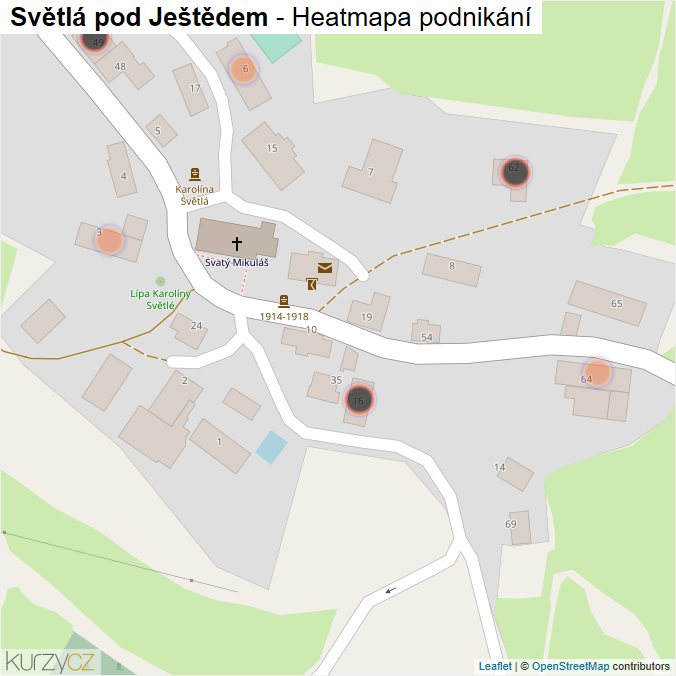 Mapa Světlá pod Ještědem - Firmy v obci.