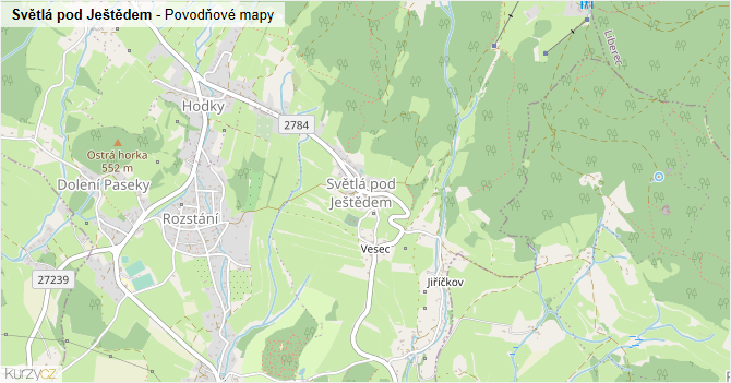 Světlá pod Ještědem - záplavové mapy stoleté vody