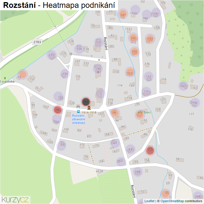 Mapa Rozstání - Firmy v části obce.