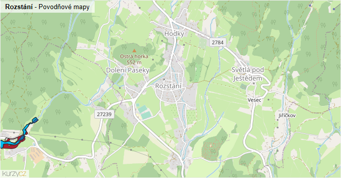 Rozstání - záplavové mapy stoleté vody