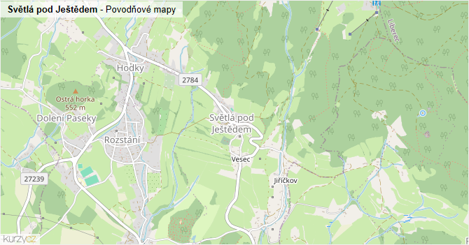 Světlá pod Ještědem - záplavové mapy stoleté vody