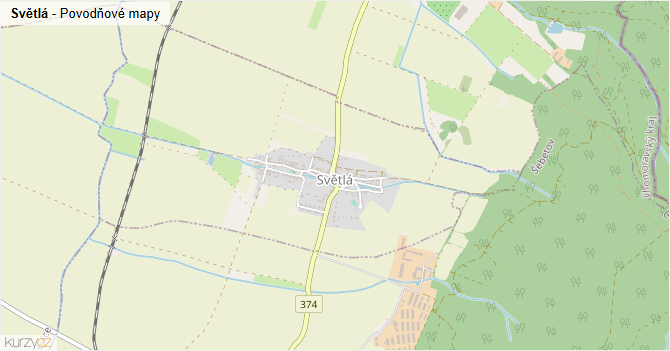 Světlá - záplavové mapy stoleté vody