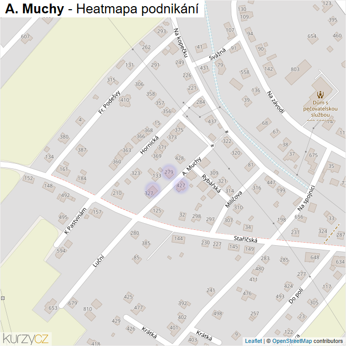 Mapa A. Muchy - Firmy v ulici.