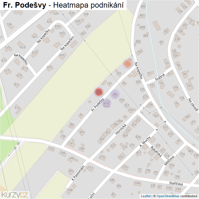 Mapa Fr. Podešvy - Firmy v ulici.