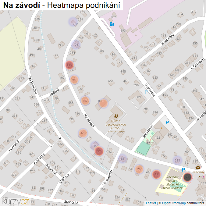 Mapa Na závodí - Firmy v ulici.