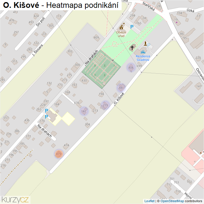 Mapa O. Kišové - Firmy v ulici.