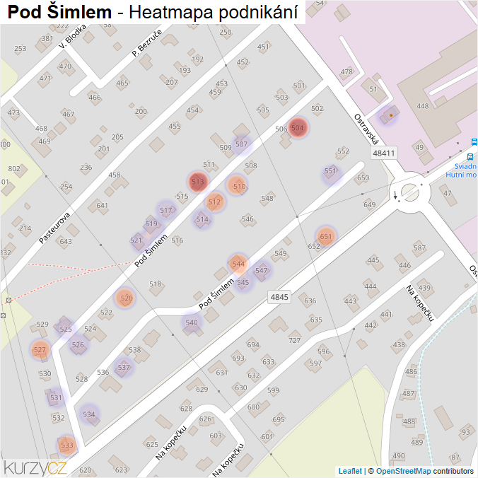 Mapa Pod Šimlem - Firmy v ulici.