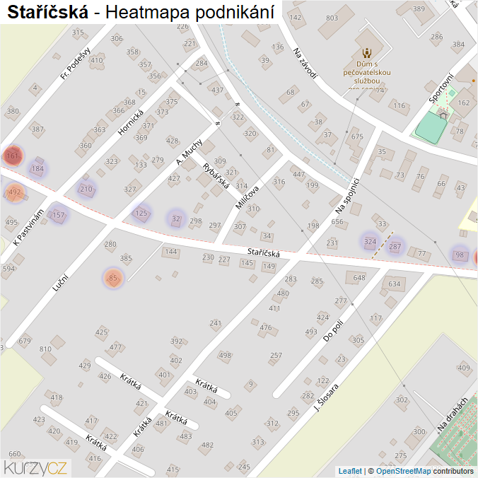 Mapa Staříčská - Firmy v ulici.