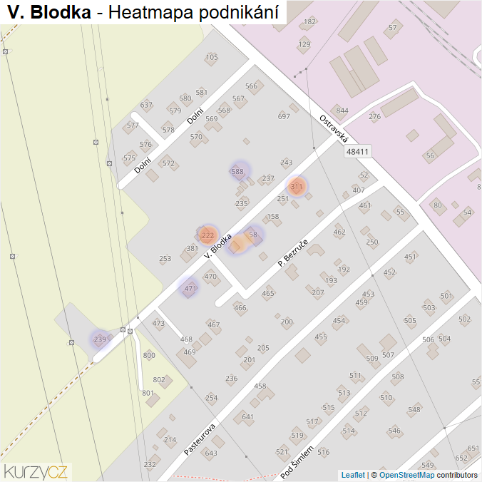 Mapa V. Blodka - Firmy v ulici.