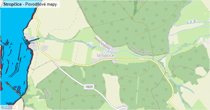 Stropčice - záplavové mapy stoleté vody