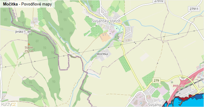 Močítka - záplavové mapy stoleté vody