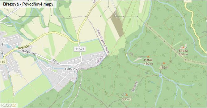 Březová - záplavové mapy stoleté vody
