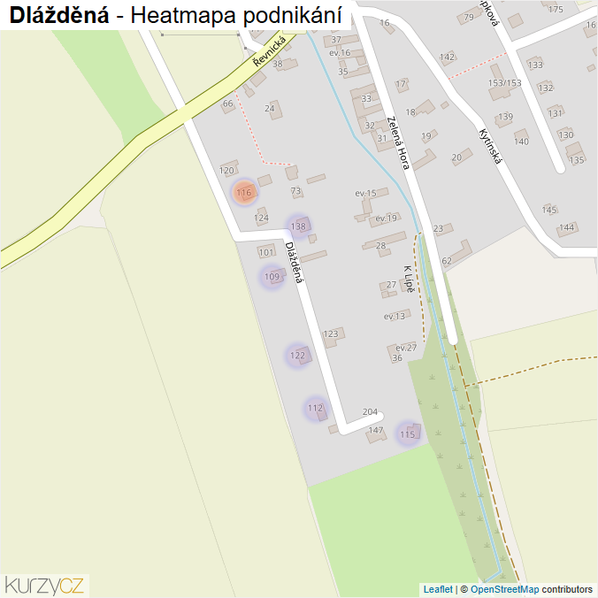 Mapa Dlážděná - Firmy v ulici.
