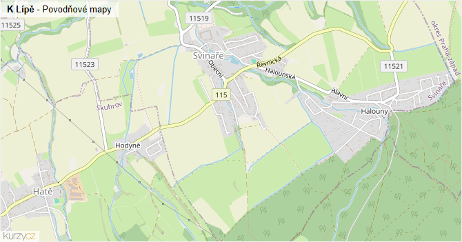 K Lípě - záplavové mapy stoleté vody