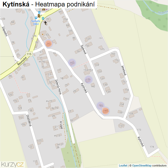 Mapa Kytínská - Firmy v ulici.