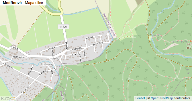 Modřínová - mapa ulice