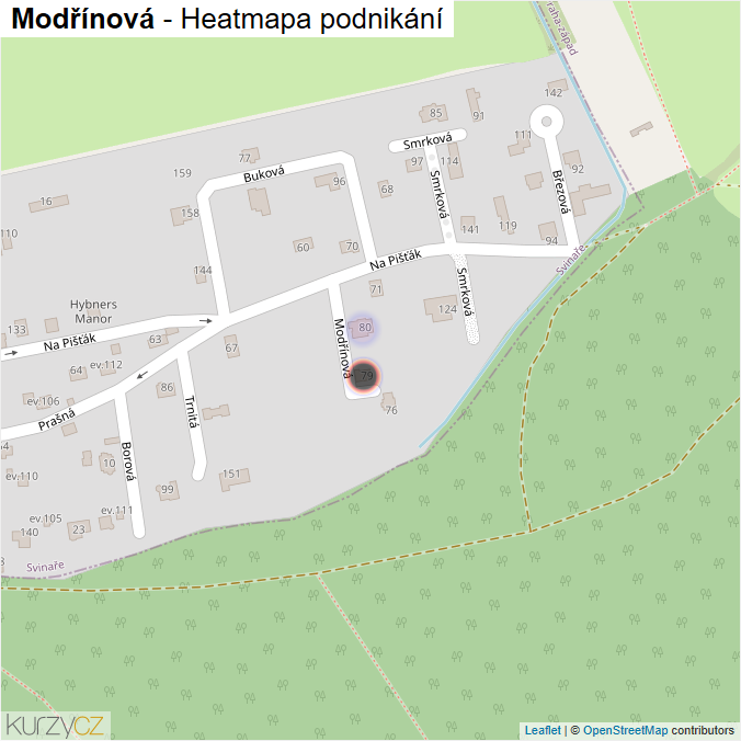 Mapa Modřínová - Firmy v ulici.