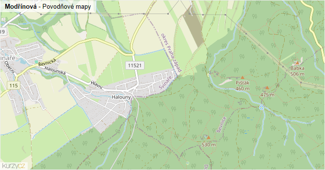 Modřínová - záplavové mapy stoleté vody