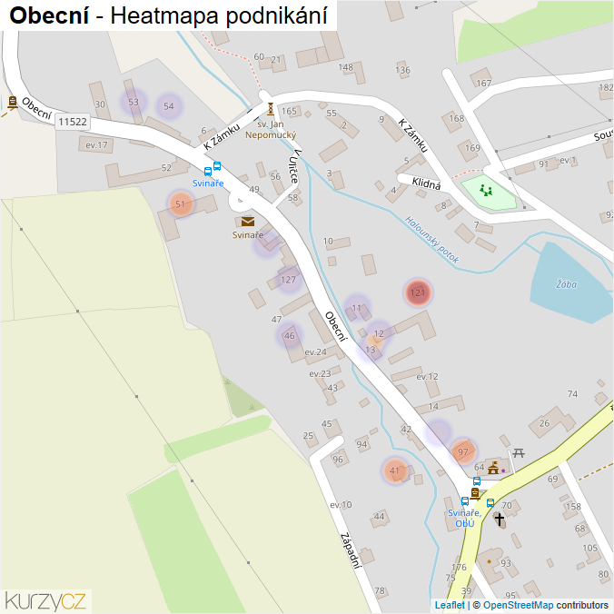 Mapa Obecní - Firmy v ulici.
