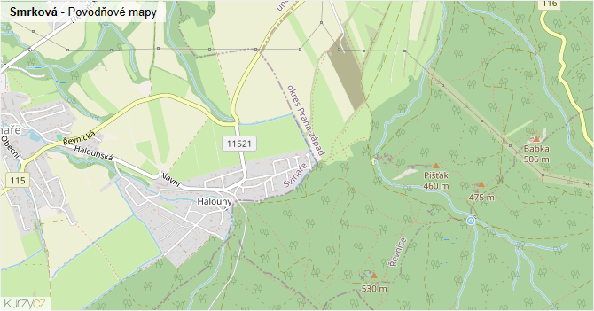 Smrková - záplavové mapy stoleté vody