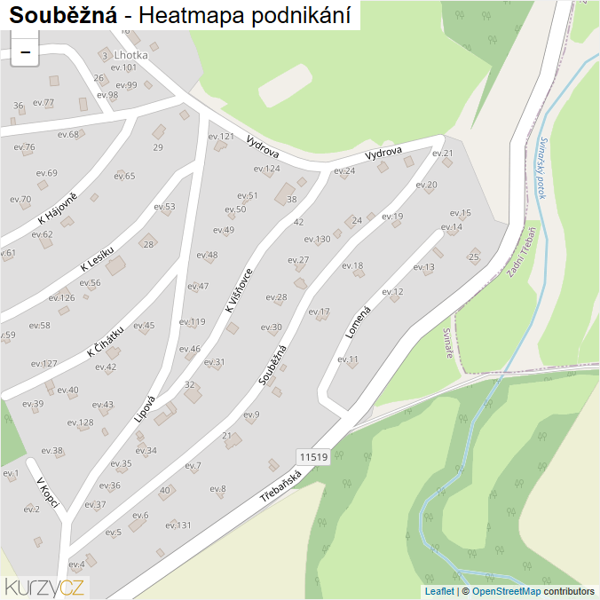Mapa Souběžná - Firmy v ulici.