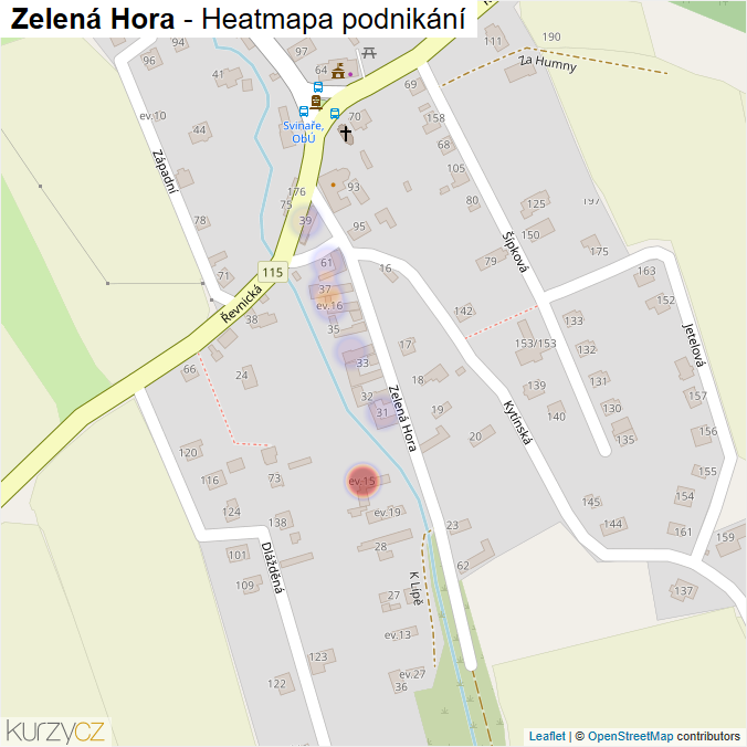 Mapa Zelená Hora - Firmy v ulici.