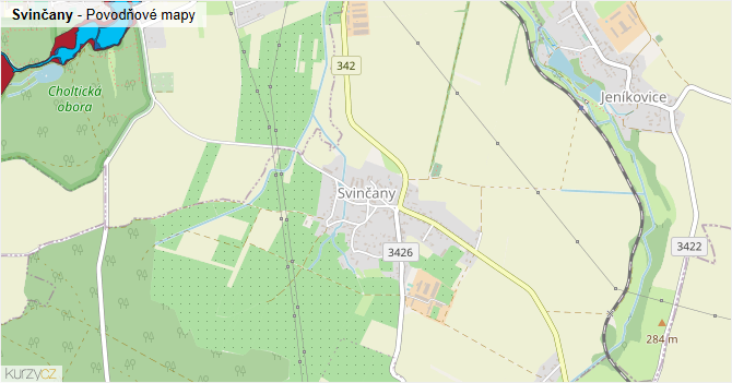 Svinčany - záplavové mapy stoleté vody