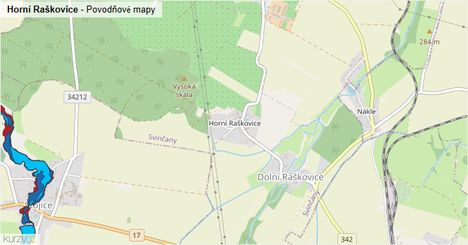 Horní Raškovice - záplavové mapy stoleté vody